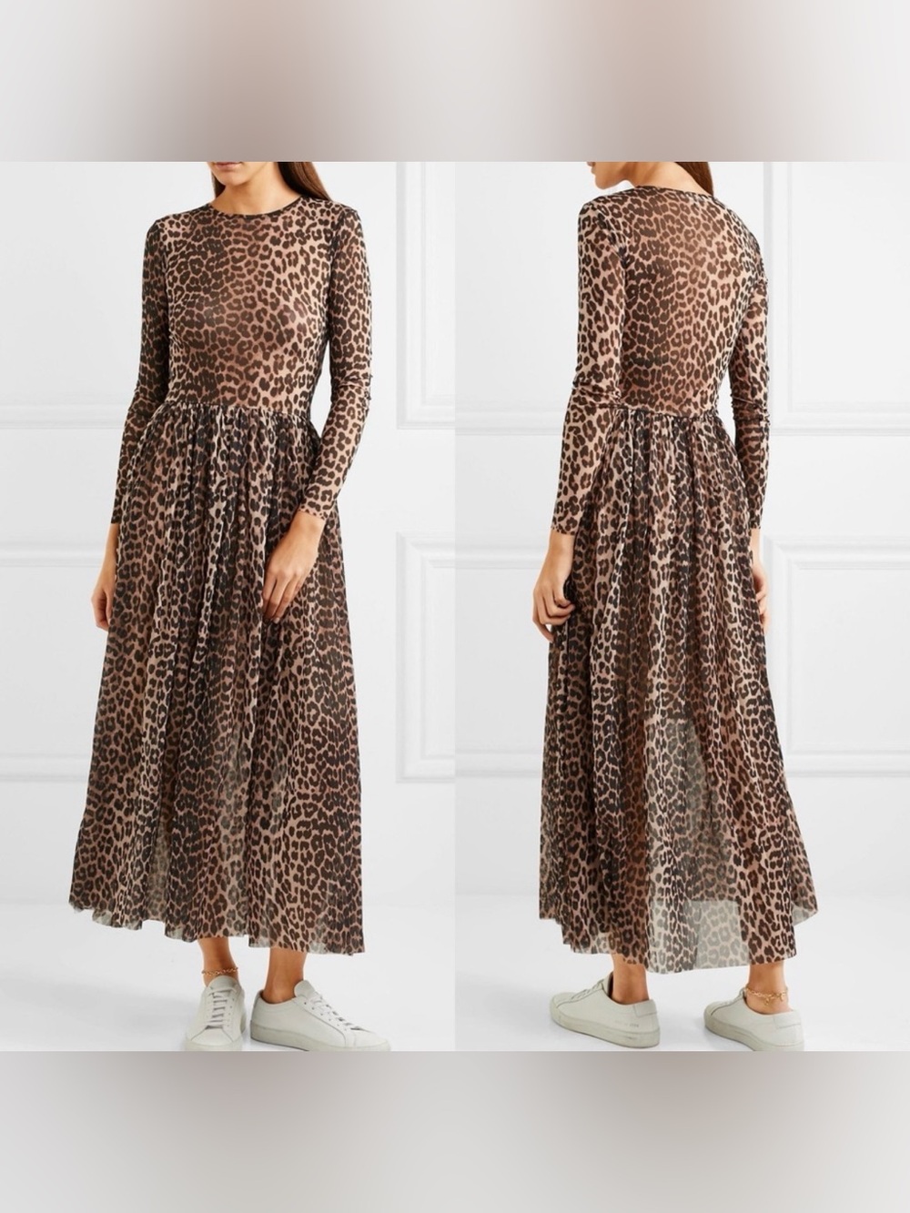 Ganni Leopard Tilden Mesh Dress